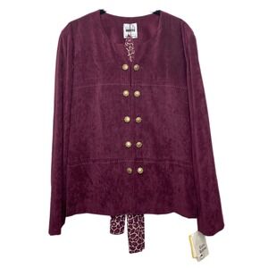 VTG Leslie Fay Dresses Merlot faux Suede Jacket w Scarf Accent Size 14 NWT